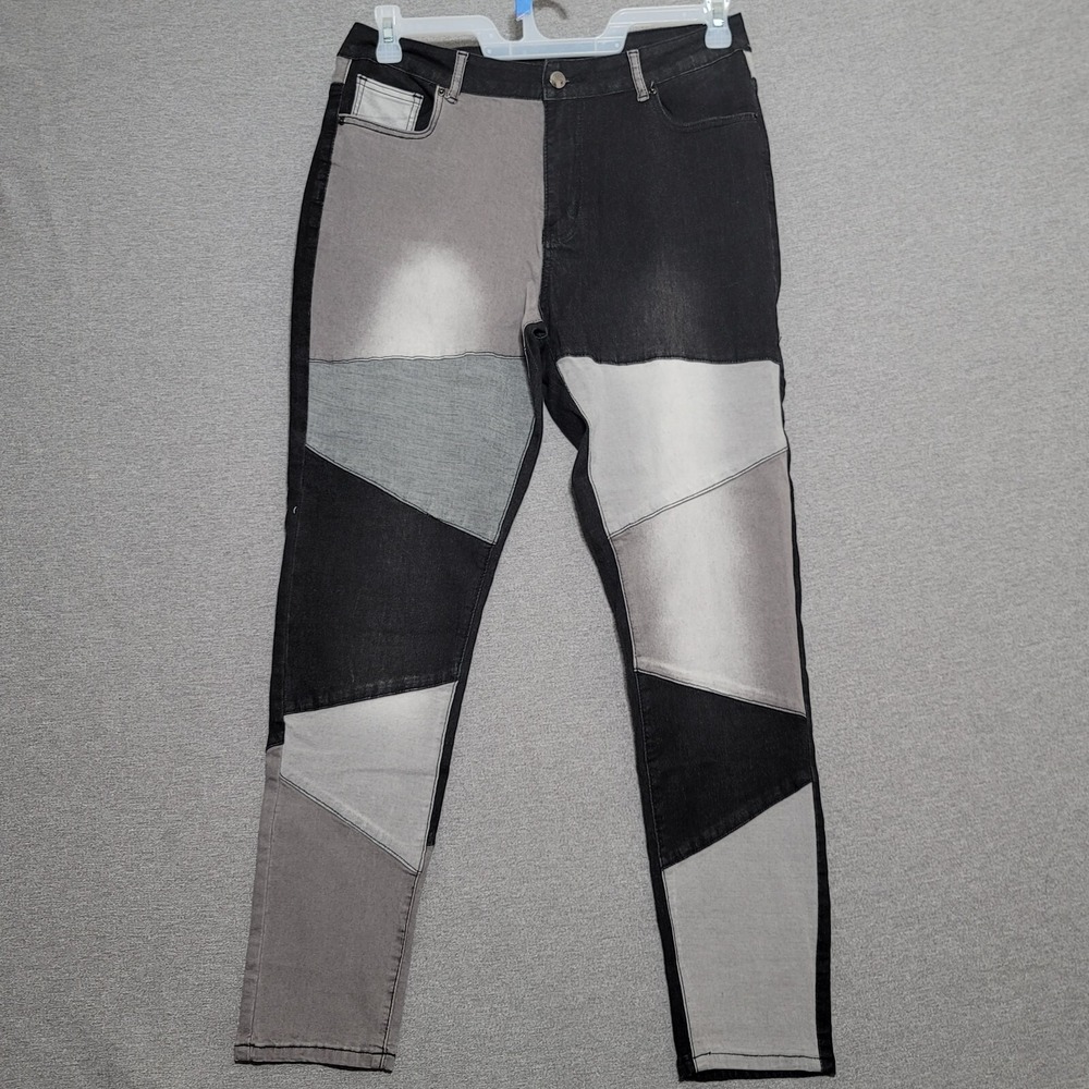 Vanberfia Women's Jeans Size XL Mid Waist Stretchy Patchwork Denim Pants
